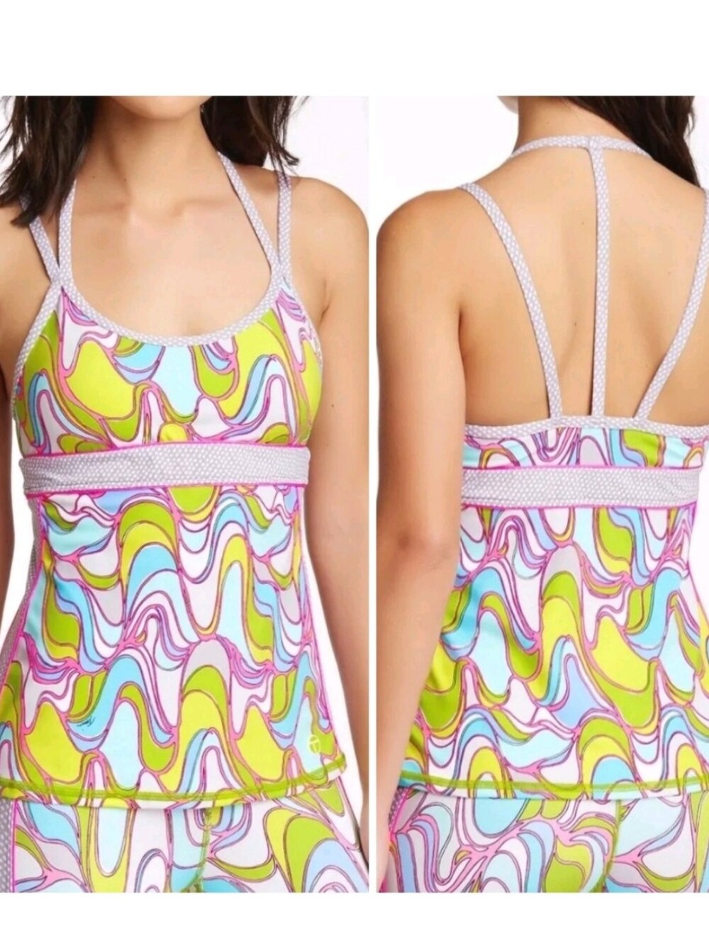 Trina Turk Yellow and Blue Tankini Top Sz S NWT MSRP $80